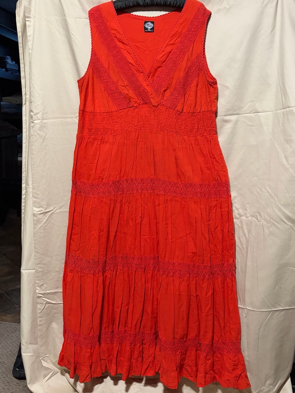 Alstyle Bright Red V-Neck Tiered Maxi Dress